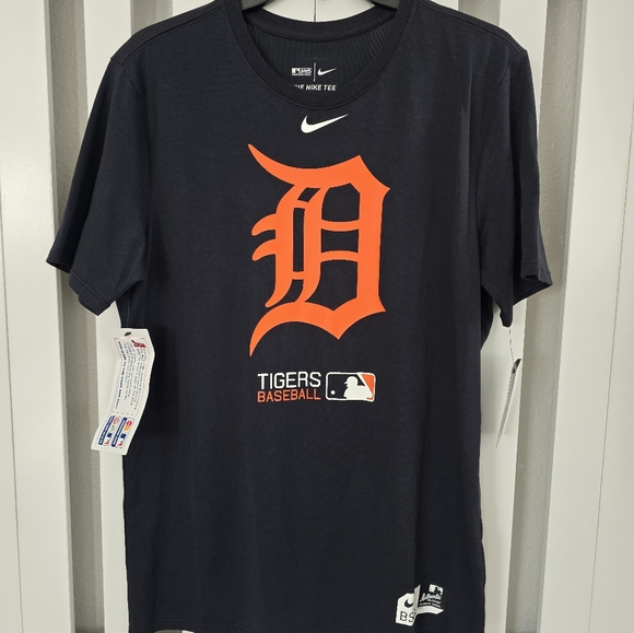 Brand New Nike MLB Detroit Tigers Baseball D Logo T Shirt Mens Size Medium Navy - Picture 7 of 11